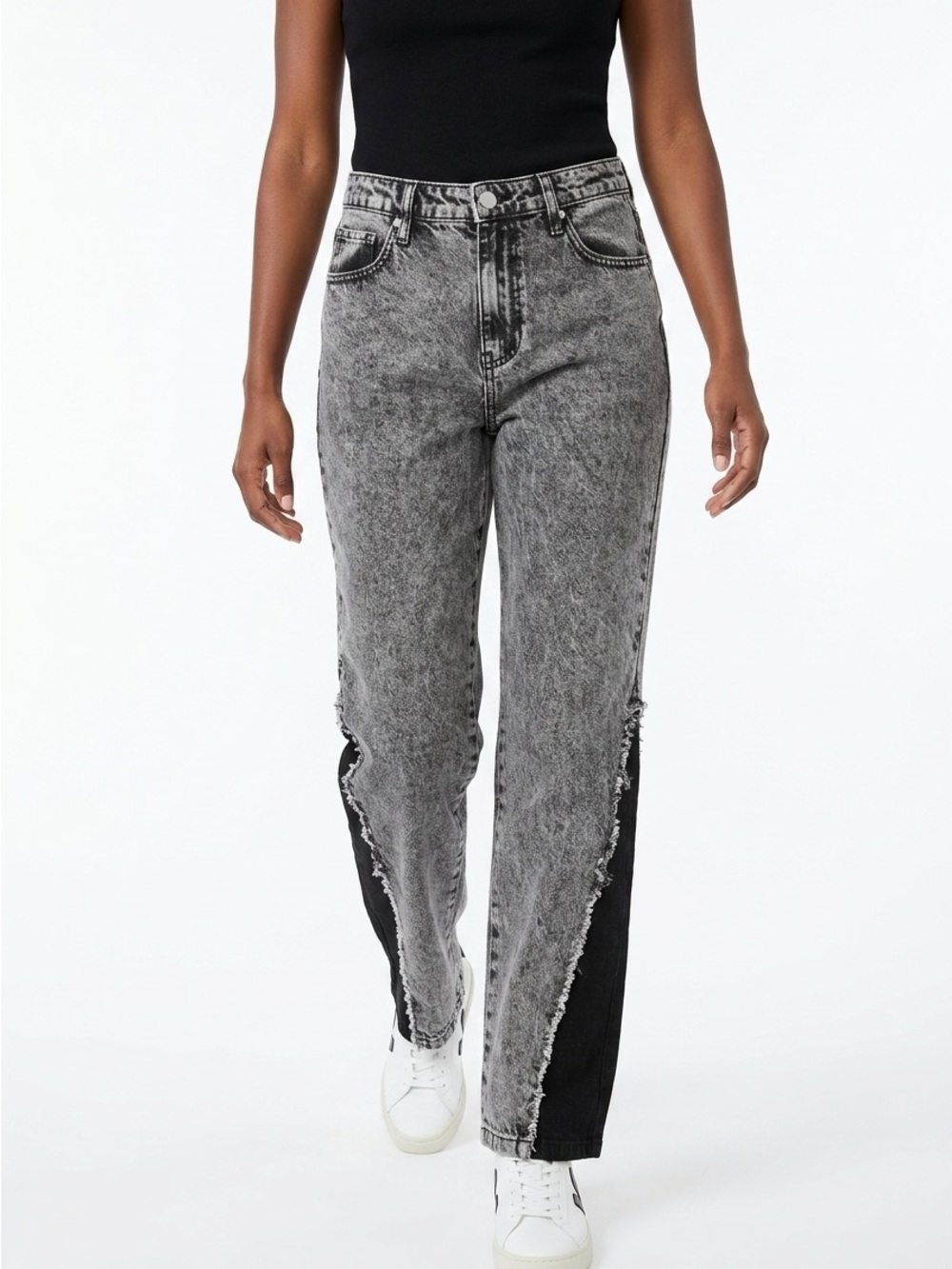 PTCL Northstrom High-Rise Two-Tone Acid Wash Jeans - Gray/Black